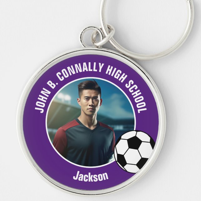 Porte-clés Purple Soccer Player Photo High School (Devant)
