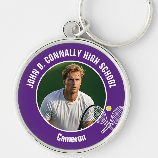 Porte-clés Purple Tennis Player Photo High School Spirit (Devant)