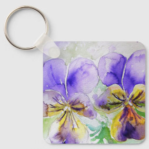 Porte-clés Purple Viola Floral flowers Watercolor Painting Ke
