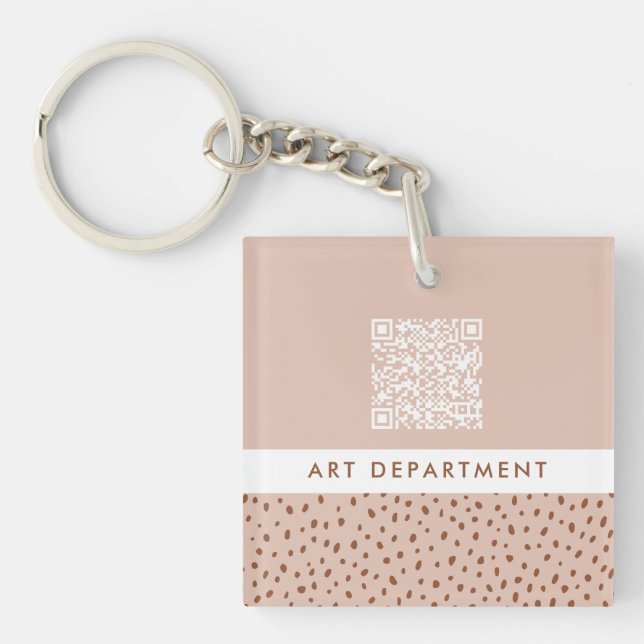Porte-clés QR CODE bureau département beige & marron pois boh (Devant)