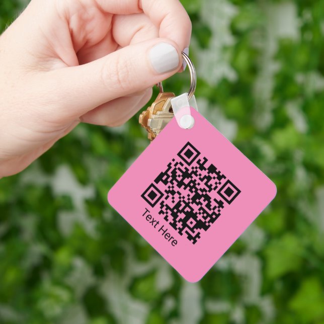 Porte-clés QR Code minimal Fille simple rose vierge avec text (main)