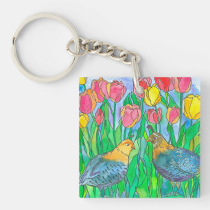 Porte-clés Quail Birds Aquarelle Peinture