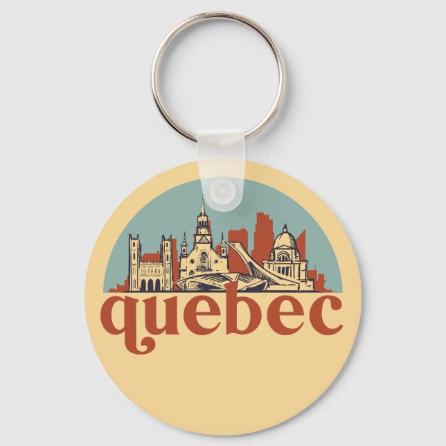 Porte-clés Québec Canada Retro City Skyline Cityscape Art (Recto)