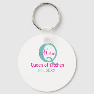 Porte-clés Queen of cuisine monogramme vert rose simple minim