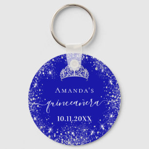 Porte-clés Quinceanera royal bleu argent parties scintillant 
