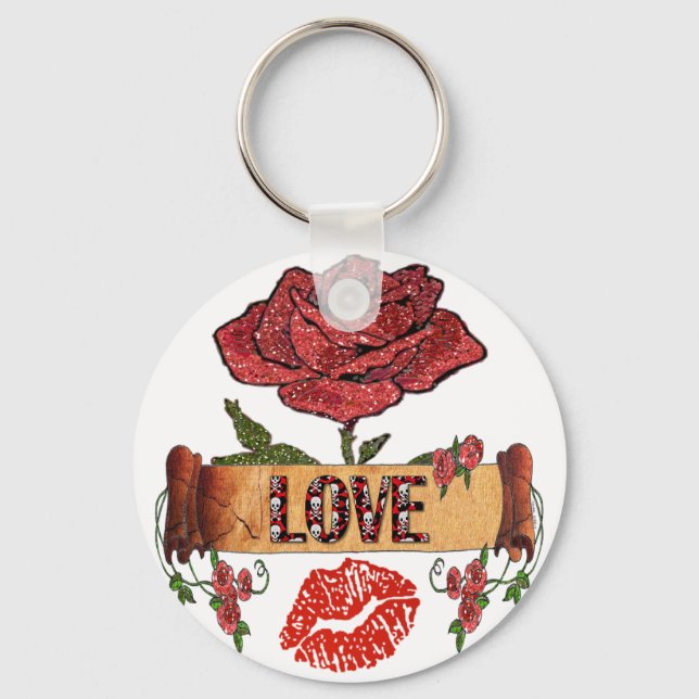 Porte-clés RAB Rockabilly Valentine Roses, Love & Lipstick (Recto)