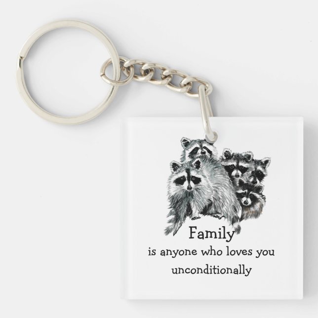 Porte-clés Raccoon Famille ou Ami Citation Amour Animal Art (Devant)