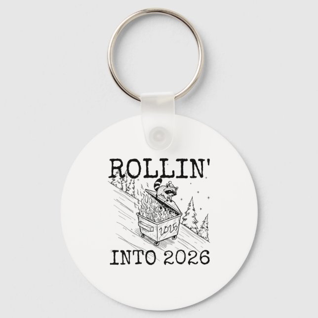 Porte-clés Raccoon Rolling Into 2026 Happy New Year 2026  (Recto)