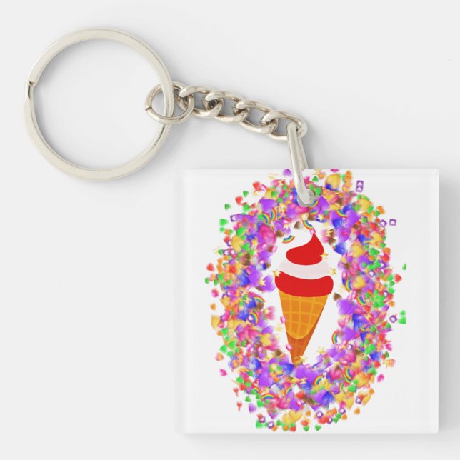 Porte-clés Rainbow Confetti Swirl Ice Cream (Devant)