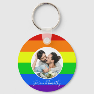 Porte-clés Rainbow Custom Couple Photo LGBTQ Anniversaire Cad