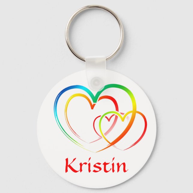 Porte-clés Rainbow Hearts Porte - clé de nom personnalisé (Recto)