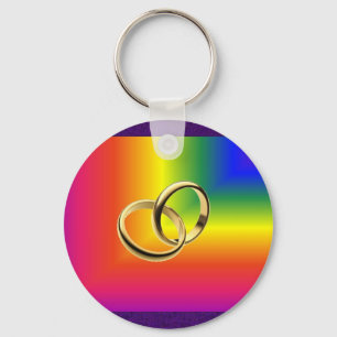 Porte-clés Rainbow Pride avec Bandes Mariages d'or