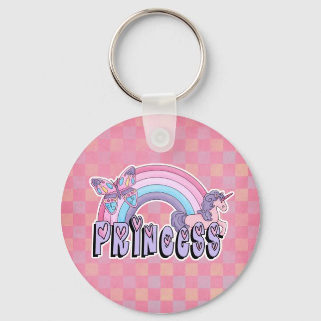 Porte-clés Rainbow Unicorn Papillon Princesse Design (Recto)