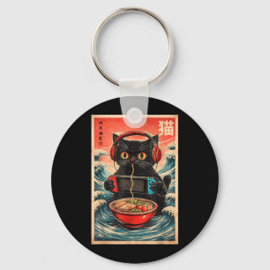 Porte-clés Ramen de chat japonais graphique drôle kawaii chat