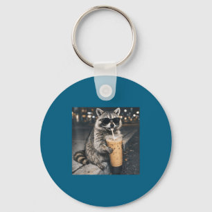 Porte-clés Raton laveur buvant un café glacé mème animal drôl