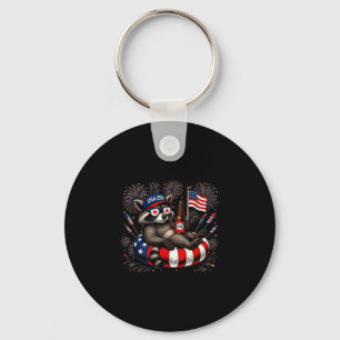 Porte-clés Raton laveur patriotique Usa 250 buvant des lunett
