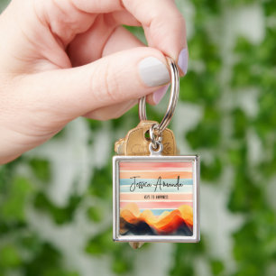 Porte-clés Rayure colorée aquarelle lumineuse personnalisée
