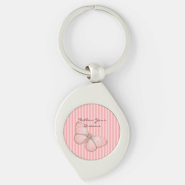 Porte-clés Rayures roses avec papillon (Devant)