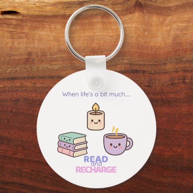 Porte-clés Read And Recharge Keyring Kawaii Book Lover Gift  (Recto)