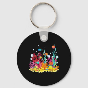 Porte-clés Récif de corail à l'aquarelle avec poissons, beau