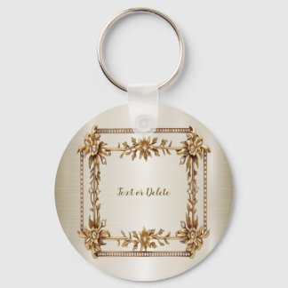 Porte-clés Rectangle doré Fleurs Dimonées brillantes