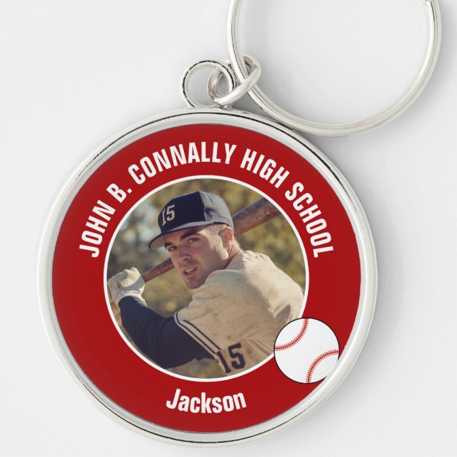 Porte-clés Red Baseball Player Photo High School Spirit (Devant)