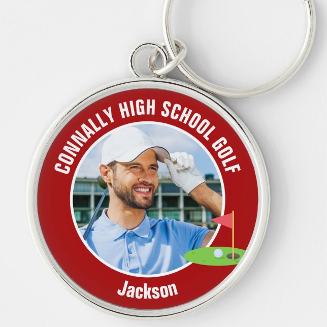 Porte-clés Red Golfer Photo High School Golf Team (Devant)