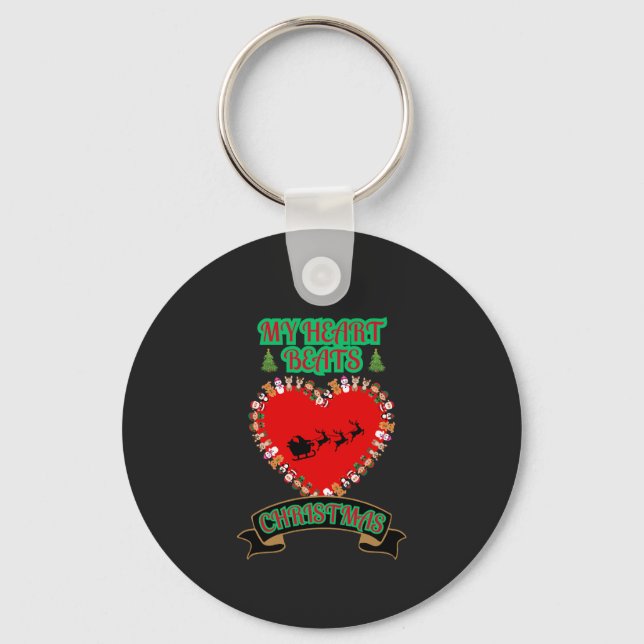 Porte-clés Red Heart Père Noël Sleigh Reindeer Noël (Recto)