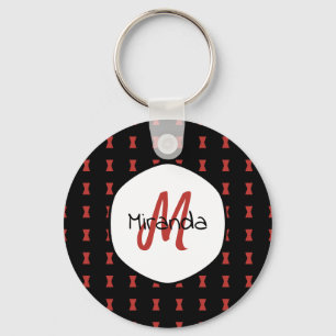 Porte-clés Red Hourglass Black Widow Pattern Monogrammed Name
