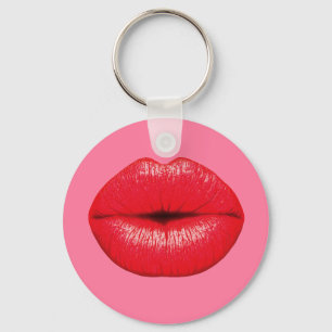 Porte-clés Red Lipstick big pop art lips on girly pink