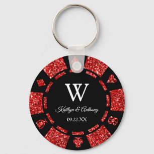 Porte-clés Red Parties scintillant Poker Chip Casino Fête de 