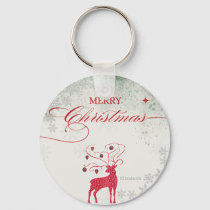 Porte-clés Red Reindeer Silver Snowflakes Green Christmas