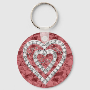 Porte-clés Red Round Live Laugh Love Diamond Heart Keychain