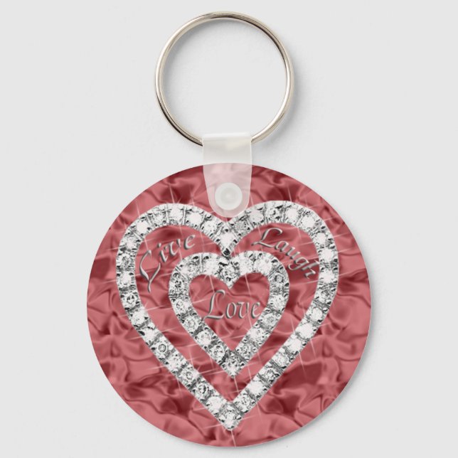 Porte-clés Red Round Live Laugh Love Diamond Heart Keychain (Recto)