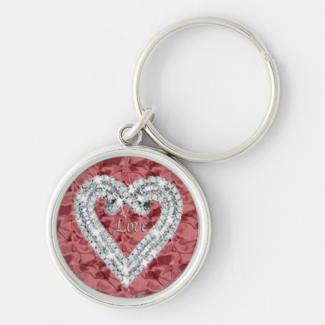 Porte-clés Red Round Love Diamond Heart Keychain (Devant)