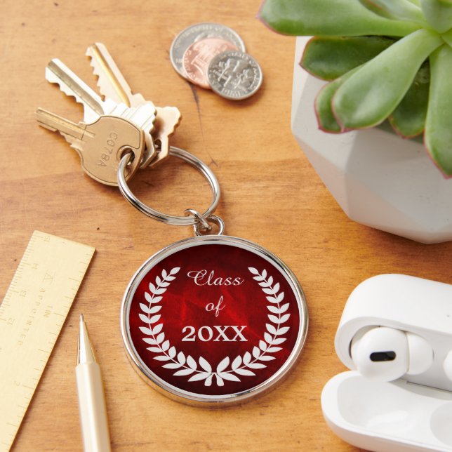 Porte-clés Red Silver Laurel Wreath Graduation (Bureau)