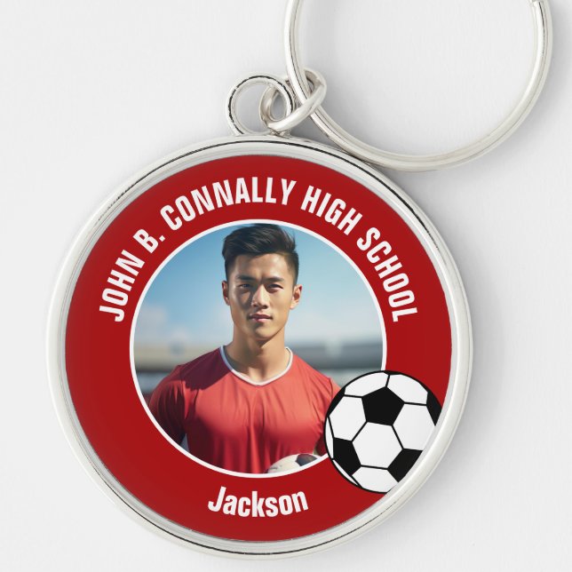 Porte-clés Red Soccer Player Photo High School (Devant)