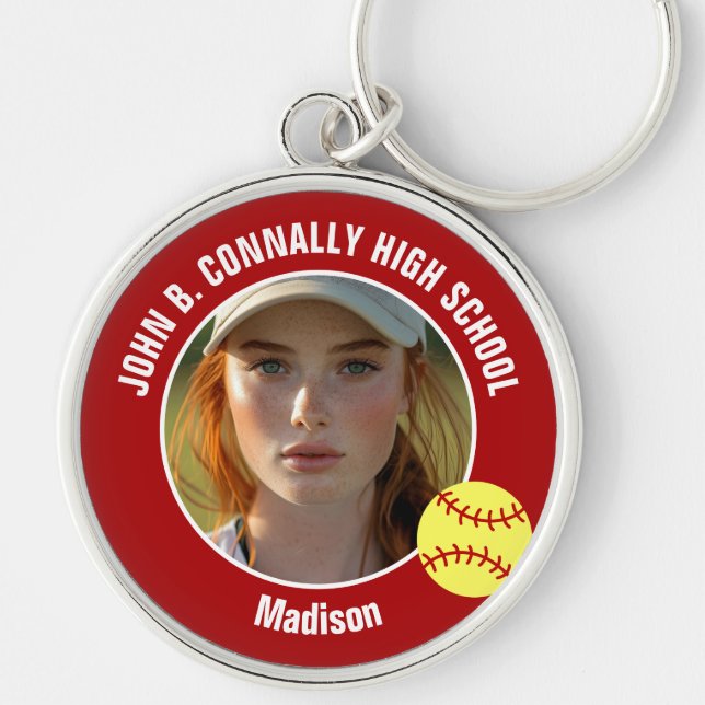 Porte-clés Red Softball Player Photo High School Keepsake (Devant)