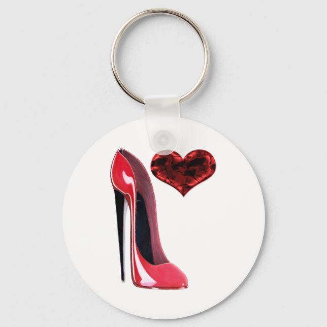 Porte-clés Red Stiletto Shoe et 3D Heart design (Recto)