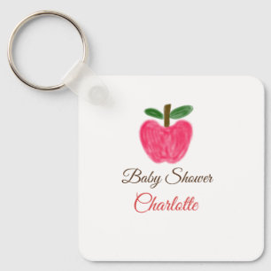 Porte-clés Red Watercolor pomme baby shower ajouter nom titre