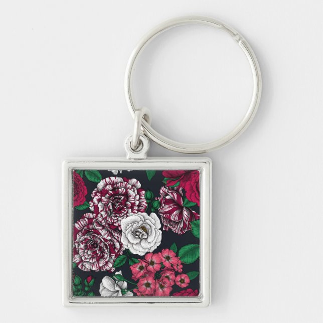 Porte-clés Red, white and bi-color roses with green leaves (Devant)