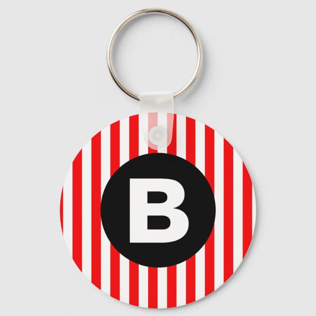 Porte-clés Red White Vertical Stripes Black Monogram (Recto)