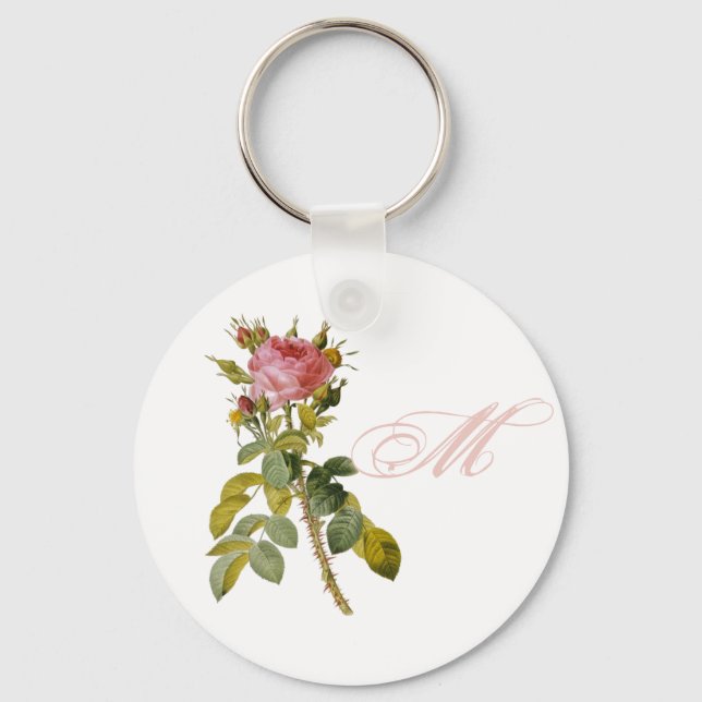 Porte-clés Redoute Rose personnalisé Monogramme initial (Recto)