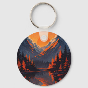 Porte-clés Reflet de coucher de soleil de montagne Ciel orang