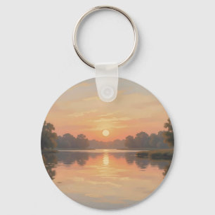 Porte-clés Reflet du lac à l'heure dorée Impressionniste 