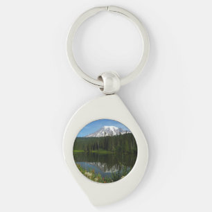 Porte-clés Reflet du lac du mont Rainier avec des fleurs sauv