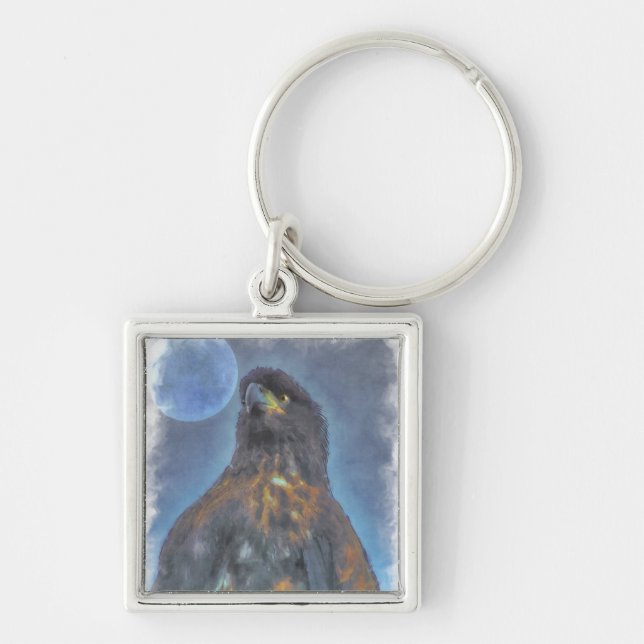 Porte-clés Regal Young Bald Eagle et Moon Peinture (Devant)