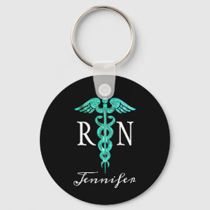 Porte-clés Registered Nurse RN Medical Caduceus Turquoise