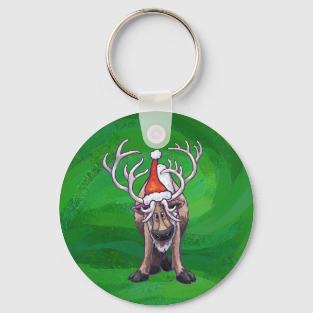 Porte-clés Reindees Noël Sur Vert (Recto)