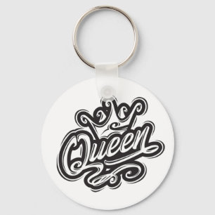 Porte-clés Reine avec couronne, conception de la typographie